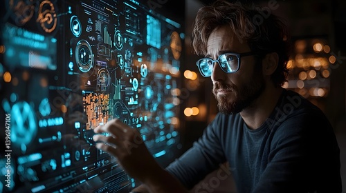 Futuristic marketer analyzing holographic consumer behavior data
