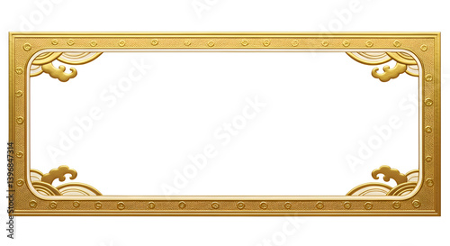 Thin horizontal gold frame with subtle asian motifs in foil texture – modern minimalist and vintage oriental fusion