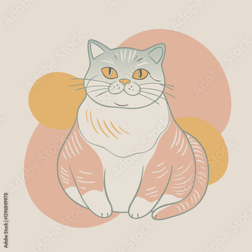 Cute chubby cat illustration pastel colors