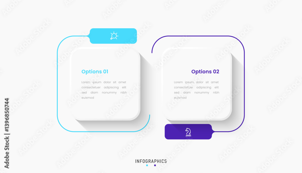 Fototapeta premium Vector Infographic label design template with icons and 2 options or steps. Can be used for process diagram, presentations, workflow layout, banner, flow chart, info graph.