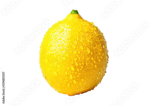 Fresh lemon with water droplets on a white background. Concept of citrus fruit, freshness, and healthy eating.
