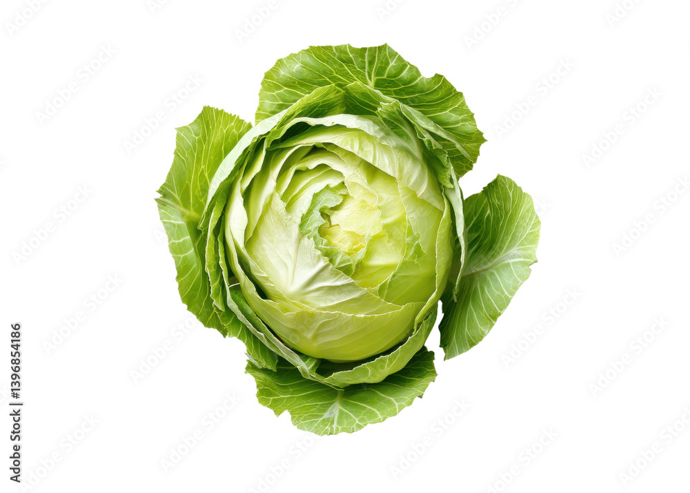 Fototapeta premium Fresh green cabbage isolated on white background. Healthy eating and vegetarian food concept.