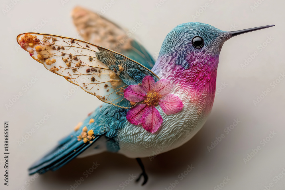 Naklejka premium A pink ocean-blue white colored porcelain hummingbird