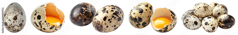 PNG Quail eggs cracked open fresh, elements on transparent background