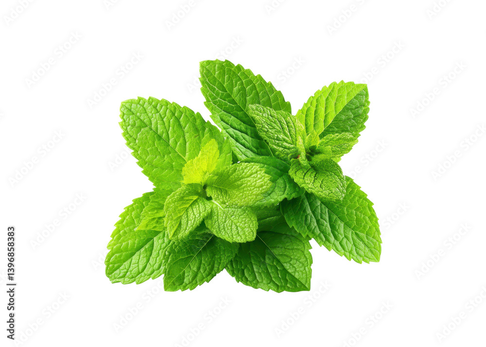 Fresh mint leaves isolated on white background. Concept of herbs, cooking, and healthy eating. Fresh mint leaves isolated on white background. Concept of herbs, cooking, and healthy eating.
