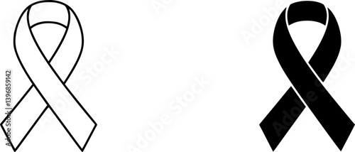 OutlineFilledVectorSign ofvs - breast cancer ribbon vector icon . awareness sign . isolated transparent . black outline filled version . 