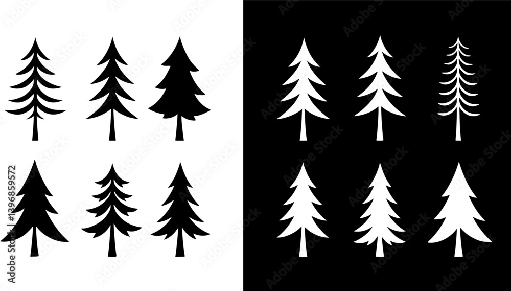 Obraz premium OutlineFilledVectorSign ofvs - 3 fir tree vector icon . forest silhouette sign . isolated transparent . outline and filled version . 