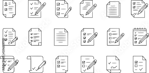 OutlineFilledVectorSign ofvs - writing pad vector icon . isolated transparent . paper with pencil . note / form . business contract . black outline and filled version . 