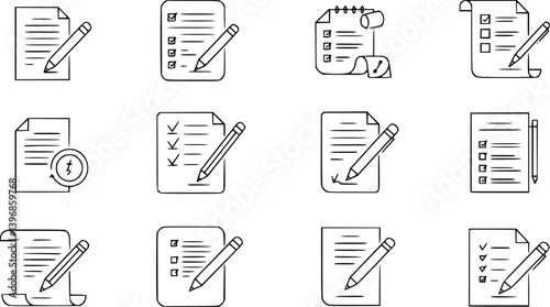 OutlineFilledVectorSign ofvs - writing pad vector icon . isolated transparent . paper with pencil . note / form . business contract . black outline and filled version . 