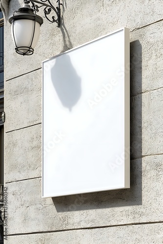 Blank White Commercial Store Sign Mockup on a Wall, 3D Rendered for Effective Outdoor Advertising
