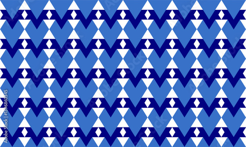 two tone blue and white diamond overlap repeat horizontal strip pattern, checkerboard, replete image design for fabric printing
