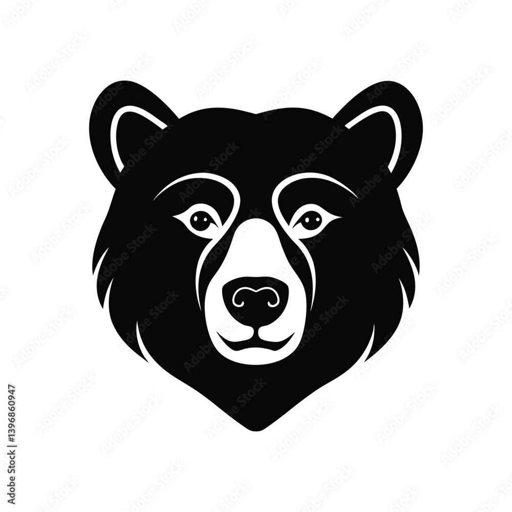 Silhouette art illustration of a bear face front facing.eps Silhouette art illustration of a bear face front facing.eps