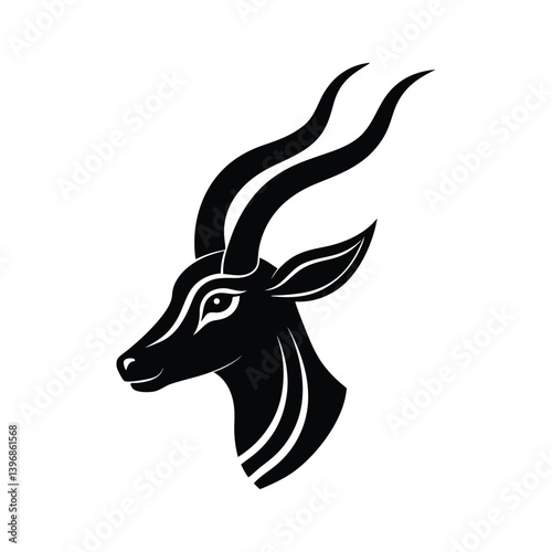 Silhouette art illustration of a gazelle profile with long horns.eps