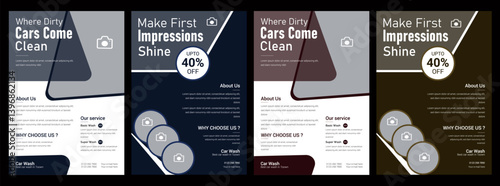 Creative car wash car detailing and rental flyer,Collection of car wash service internet advertising banner vector flat illustration,automobile wash service leaflet design,Car Cleaning Service Poster 
