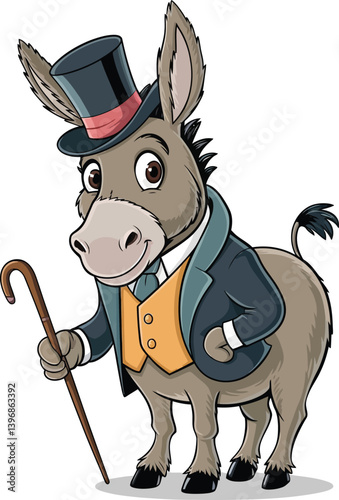 Donkey Mascot Holding Stick Vector Illustration
