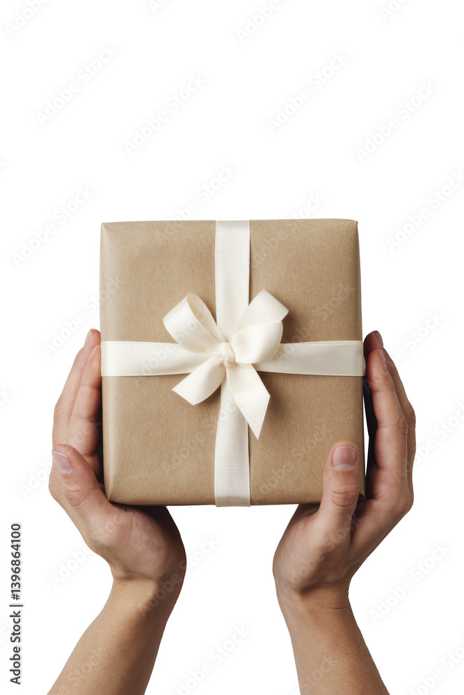 gift box held in hands on white background gift box held in hands on white background