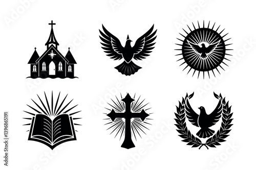 Black and White Religious Symbols Set