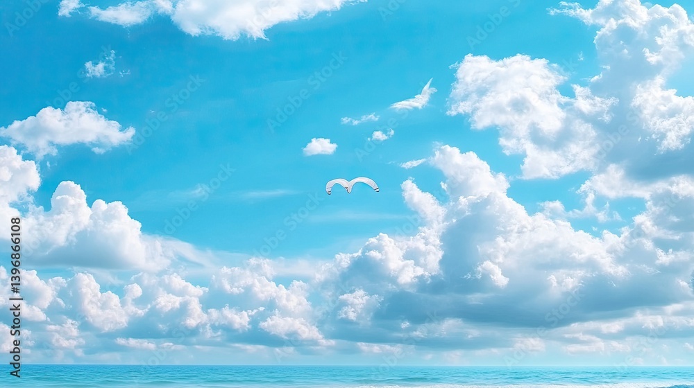 Serene Sky with Blue Ocean and Clouds Under Bright Sunlight Serene Sky with Blue Ocean and Clouds Under Bright Sunlight