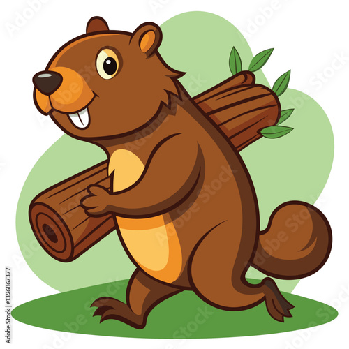 Funny beaver animal cartoon on white background