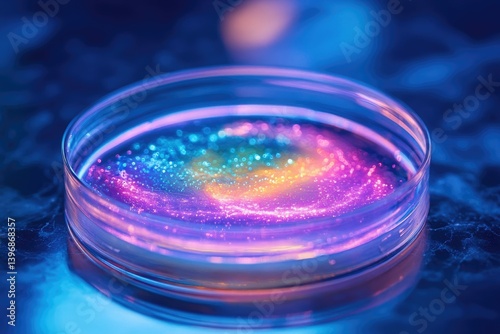 Obraz na płótnie A petri dish glows with vibrant, swirling colors, resembling a cosmic nebula. w salonie