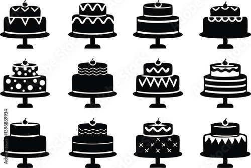Birthday cakes silhouette vector illustration