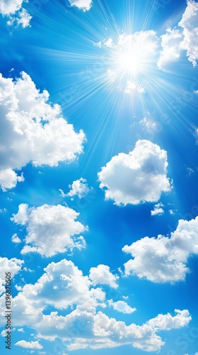 Bright sunlight illuminating fluffy clouds in a clear blue sky nature photography aerial view tranquil environment