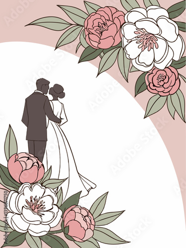 Bride and Groom Holding Hands – Flower Decoration Wedding Vector