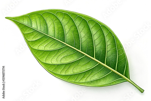 Green leaf isolated on white background with closeup texture and natural veins