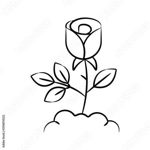Check this beautifully designed doodle icon of growing rose flower