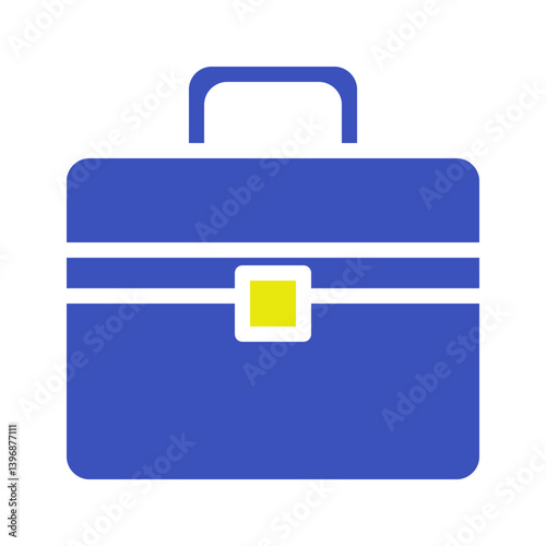Stylized depiction of a blue briefcase emblem with a yellow clasp design