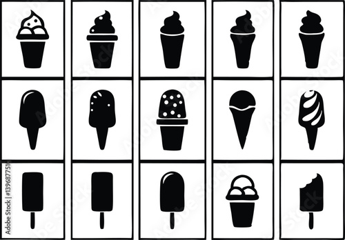 Delicious food Ice cream silhouettes vector illustration set 