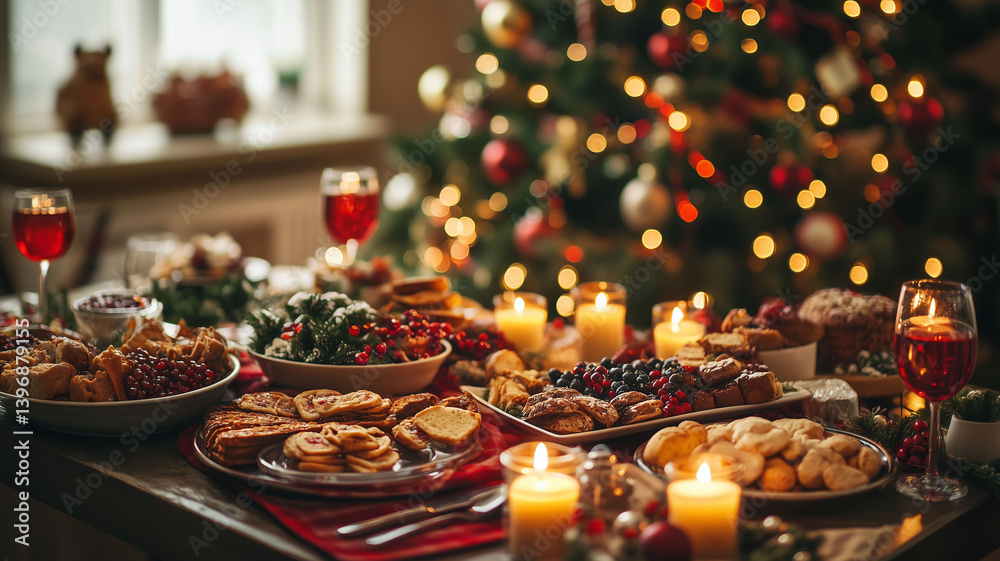 Warm and Cozy Christmas Dinner Setup with Delicious Dishes, Flickering Candles, and a Stunning Christmas Tree (3) Warm and Cozy Christmas Dinner Setup with Delicious Dishes, Flickering Candles, and a Stunning Christmas Tree (3)