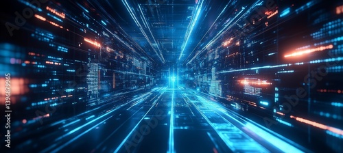 Obraz na płótnie Virtual cyberspace portal tunnel. Virtual data wireless transfer. Time speed future warp travel. Generative AI technology. w salonie