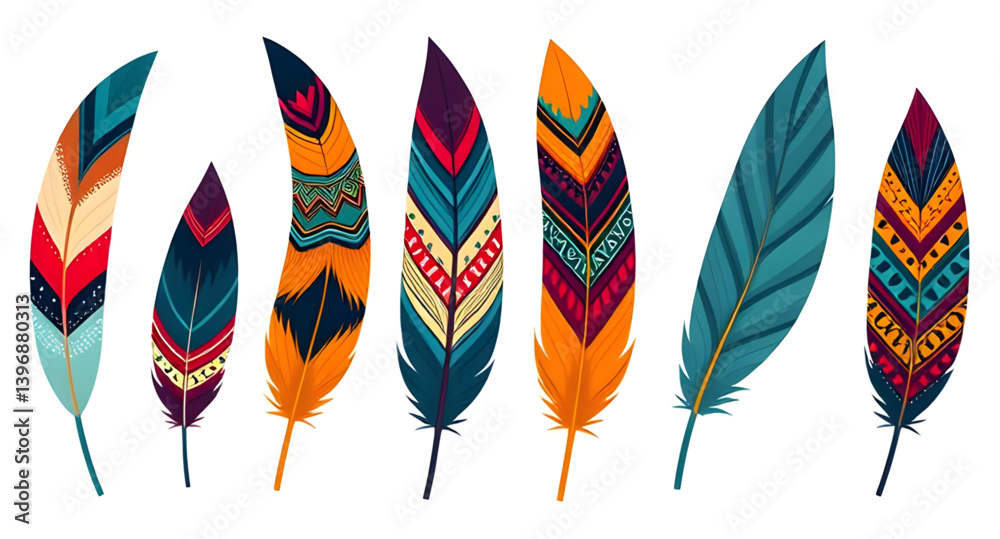 set of colorful feathers set of colorful feathers