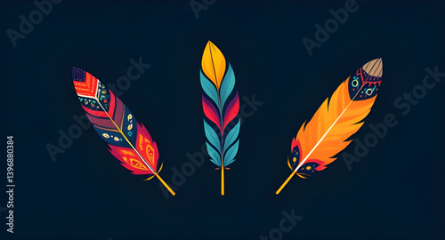set of colorful feathers