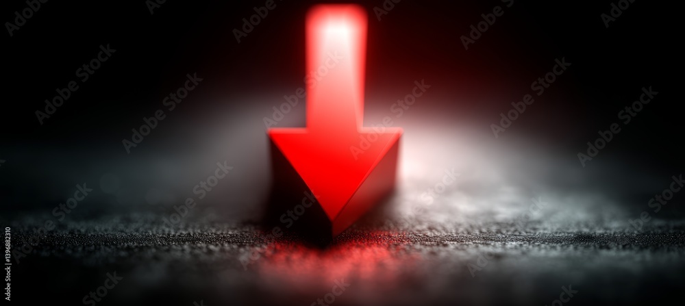 Red arrow down. Finance crisis depression market. Generative AI technology.