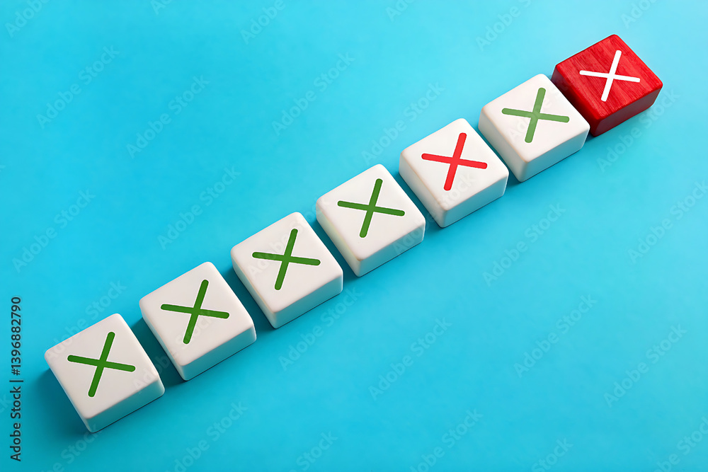 Obraz premium business concept with a crossword puzzle, A row of six rectangular blocks arranged diagonally on a bright blue background.