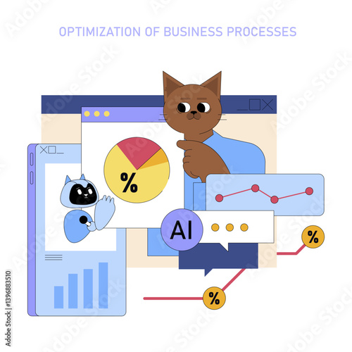 AI In Global Business Management. Flat Vector Illustration