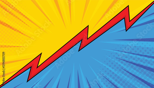 Versus competitive concept comic background with halftone and light of sunburst. sun ray retro background with thunder flash. vector illustration