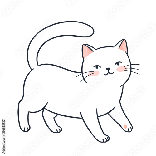 Cute white cat with pink cheeks and a happy expression