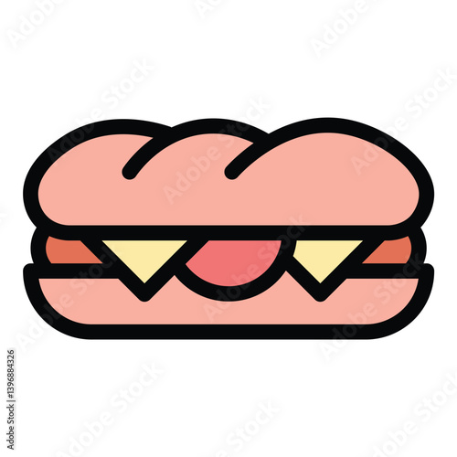 Sandwich icon flat line style illustration representing quick meals and snacks, suitable for cafe, deli, and food delivery projects