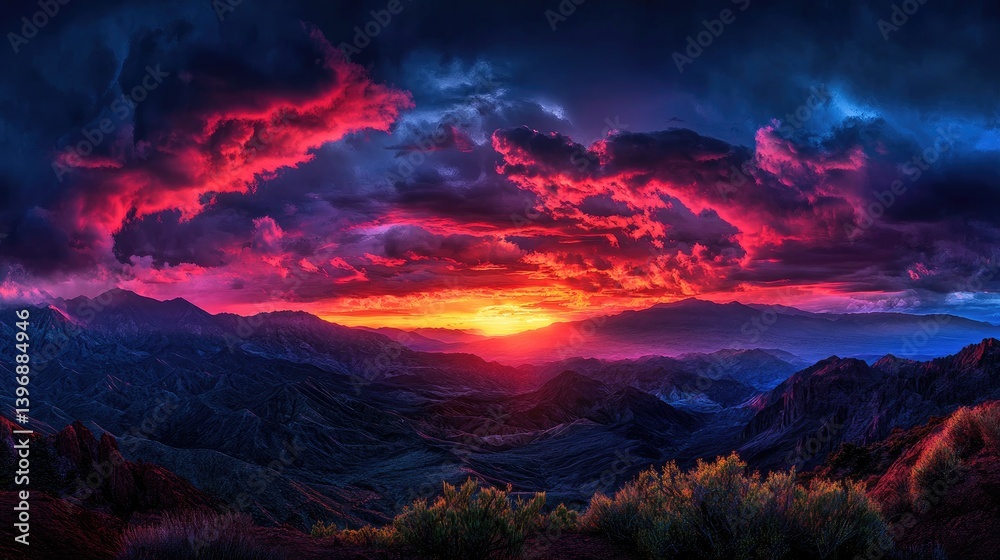 Dramatic sunset over mountain range Dramatic sunset over mountain range