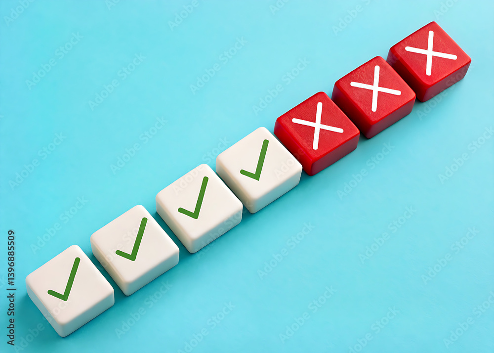 Obraz premium business concept with colorful cubes, A row of six rectangular blocks arranged diagonally on a bright blue background.