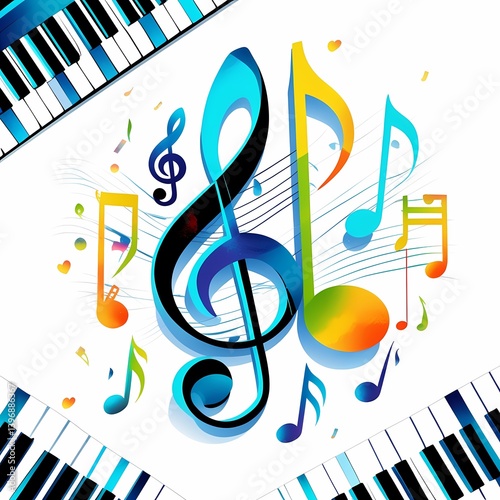 bright and colorful flat vector art illustration music notes