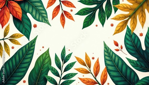 Repetitive leaf shapes in a botanical illustration , simple, leaf, background