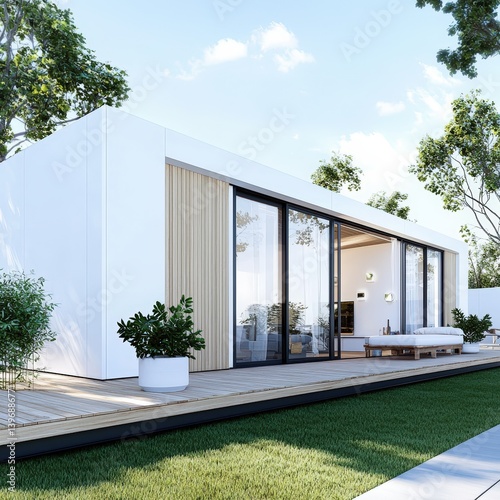 A modular prefab home showcasing sustainable materials and smart technology