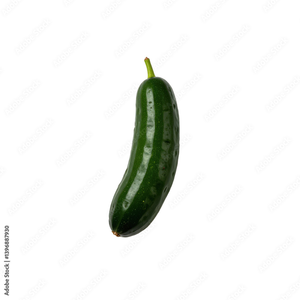 A fresh green cucumber with a small stem, perfect for salads or pickling. A fresh green cucumber with a small stem, perfect for salads or pickling.