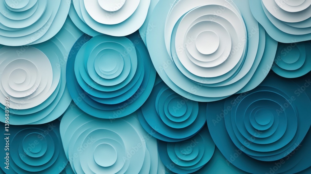 abstract layered circles in shades of blue and white creating a calming serene feel with a sense of depth and visual texture