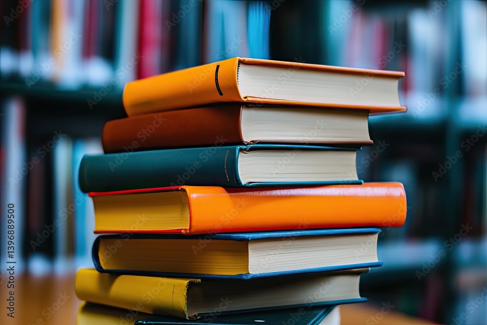 Stack of colorful books in a library Stack of colorful books in a library