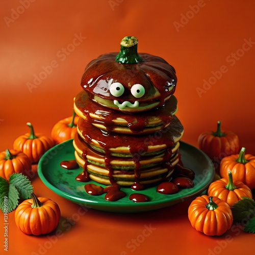 A spooky orange pumpkin face with an evil smile is a seasonal Halloween decoration